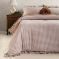 Rustic Gingham Duvet Cover with Ruffle - Beige
