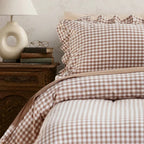 Rustic Gingham Duvet Cover with Ruffle - Beige