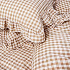 Rustic Gingham Duvet Cover with Ruffle - Beige