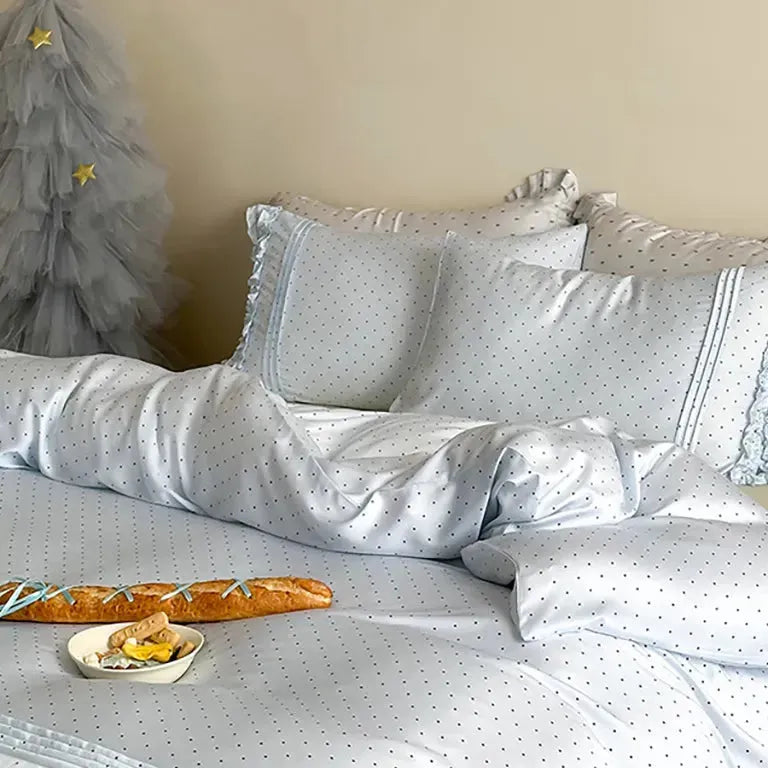 Mini Polka Dot Duvet Cover Set With Ruffle