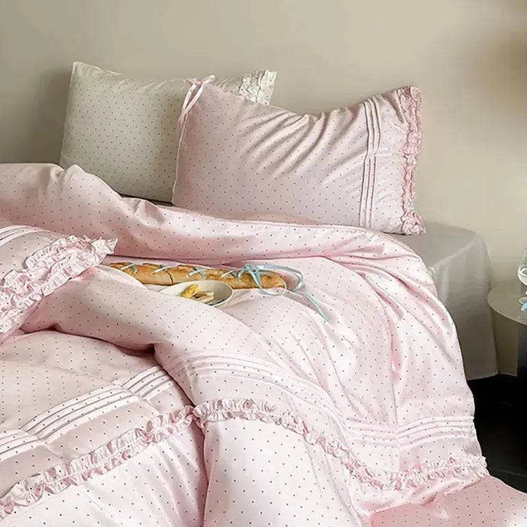 Mini Polka Dot Duvet Cover Set With Ruffle