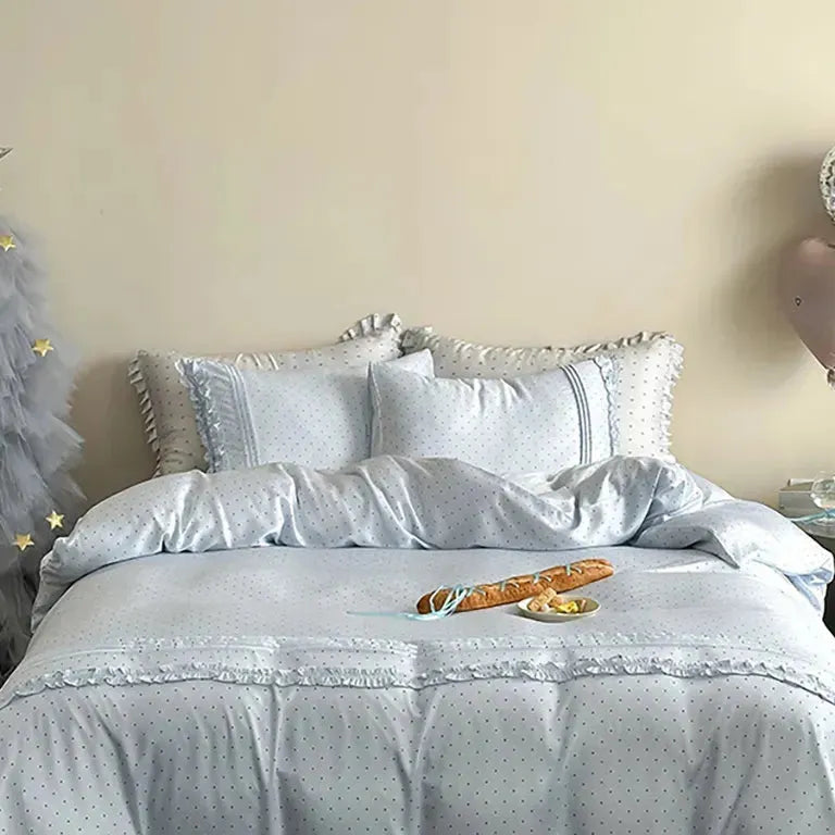 Mini Polka Dot Duvet Cover Set With Ruffle