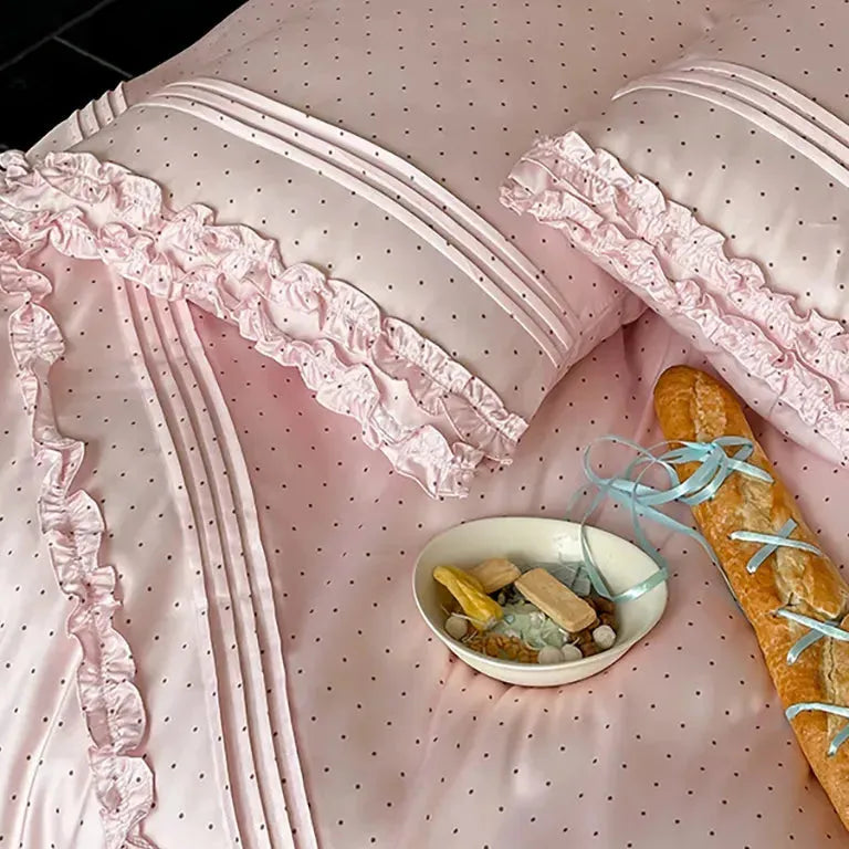 Mini Polka Dot Duvet Cover Set With Ruffle