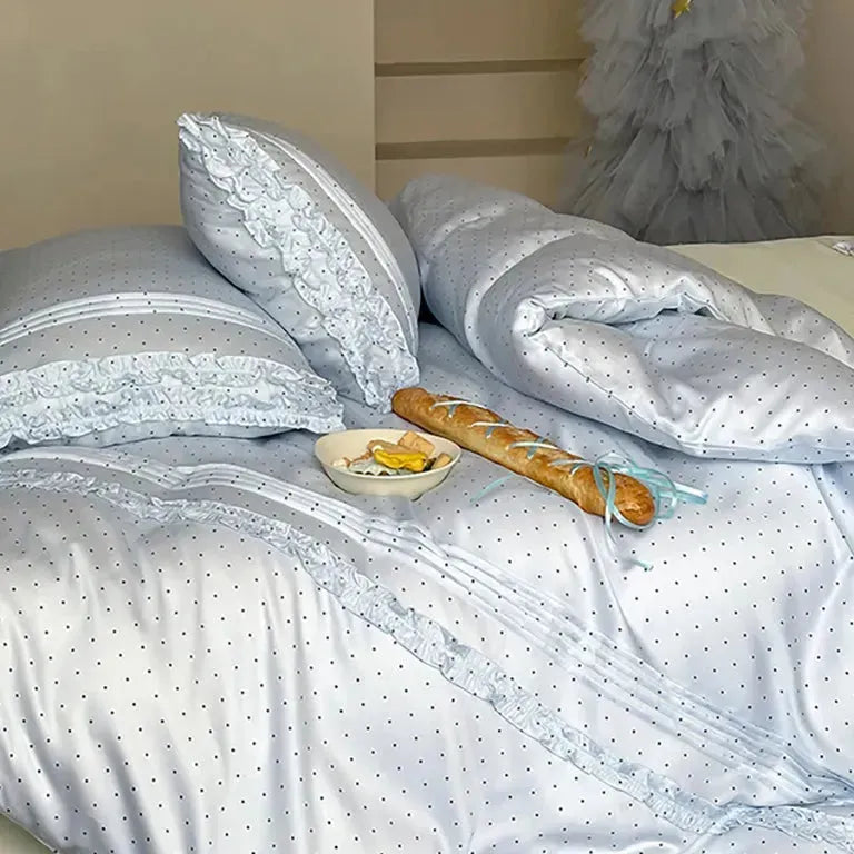 Mini Polka Dot Duvet Cover Set With Ruffle