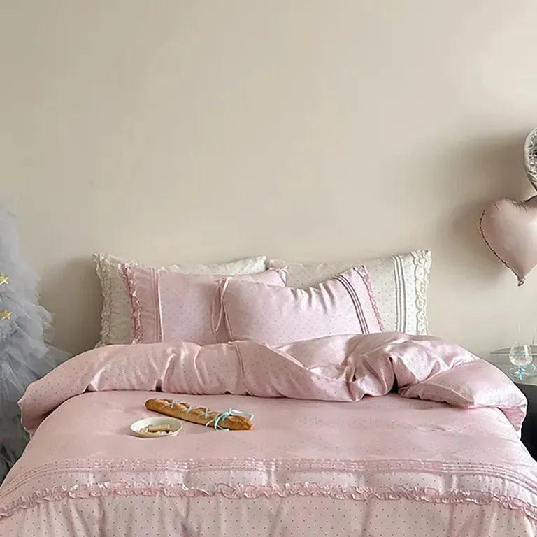 Mini Polka Dot Duvet Cover Set With Ruffle