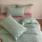 Green Rose Floral Cotton Jersey Duvet Cover original reference image 1