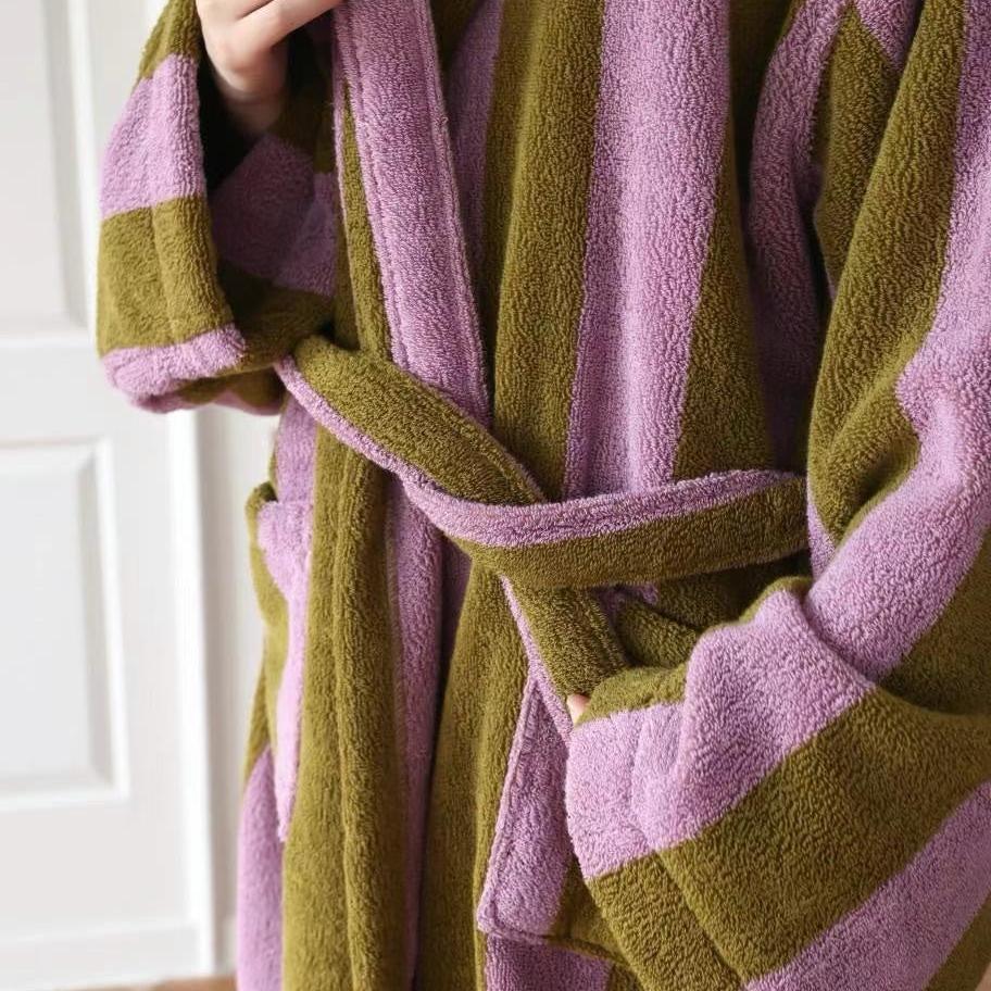 Cotton Terry Striped Bathrobe