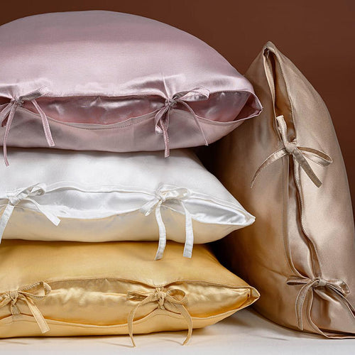 25 Momme Silk Pillowcase with Bow Ties - Pink