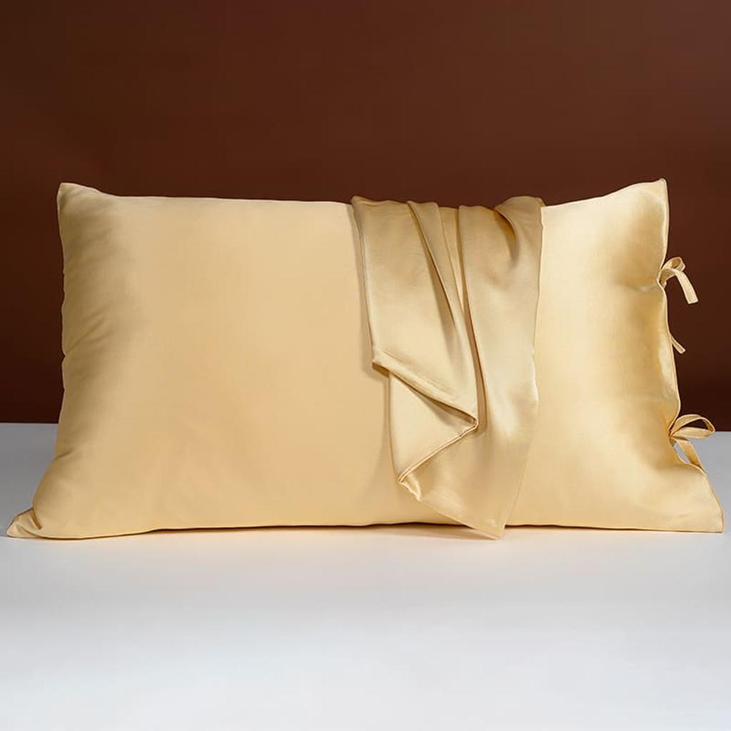 25 Momme Silk Pillowcase with Bow Ties - Gold