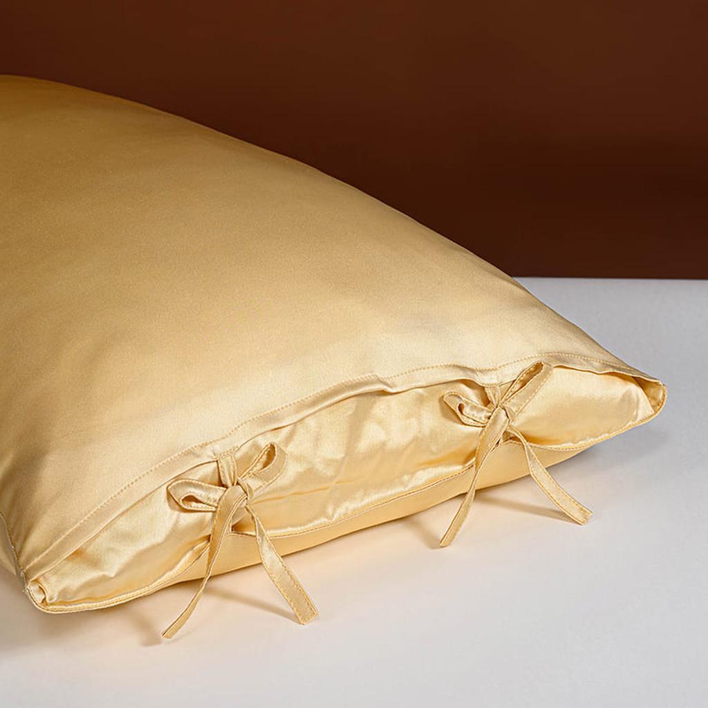 25 Momme Silk Pillowcase with Bow Ties - Gold