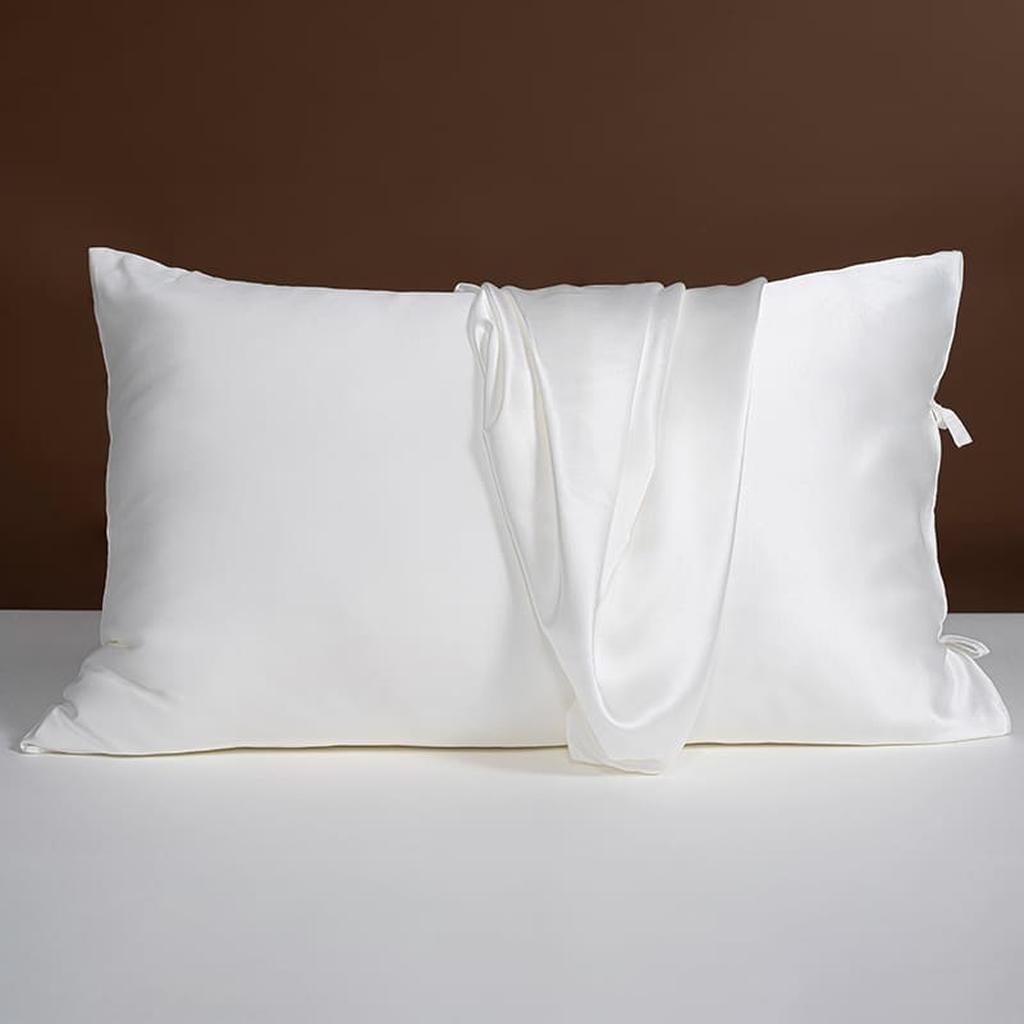 22 Momme Silk Pillowcase with Bow Ties - White