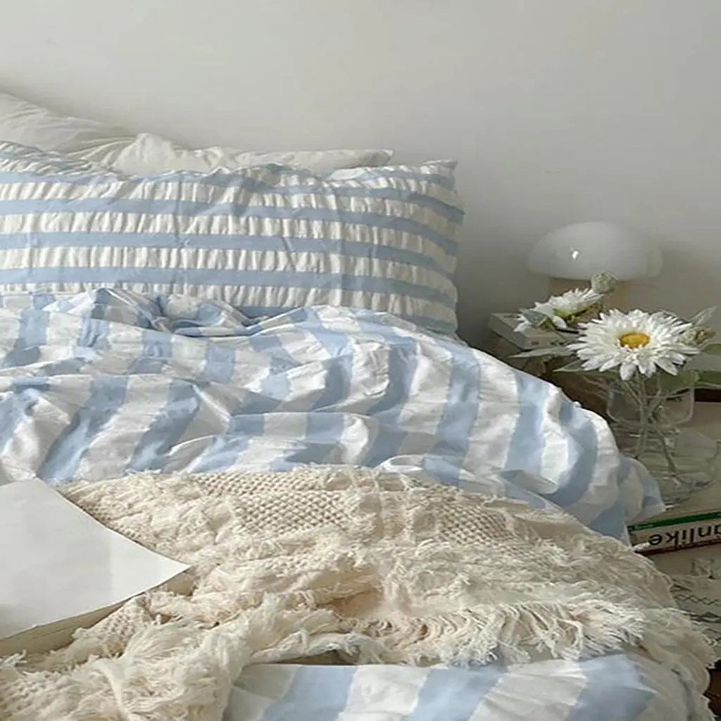 Baby Blue Striped Seersucker Duvet Cover