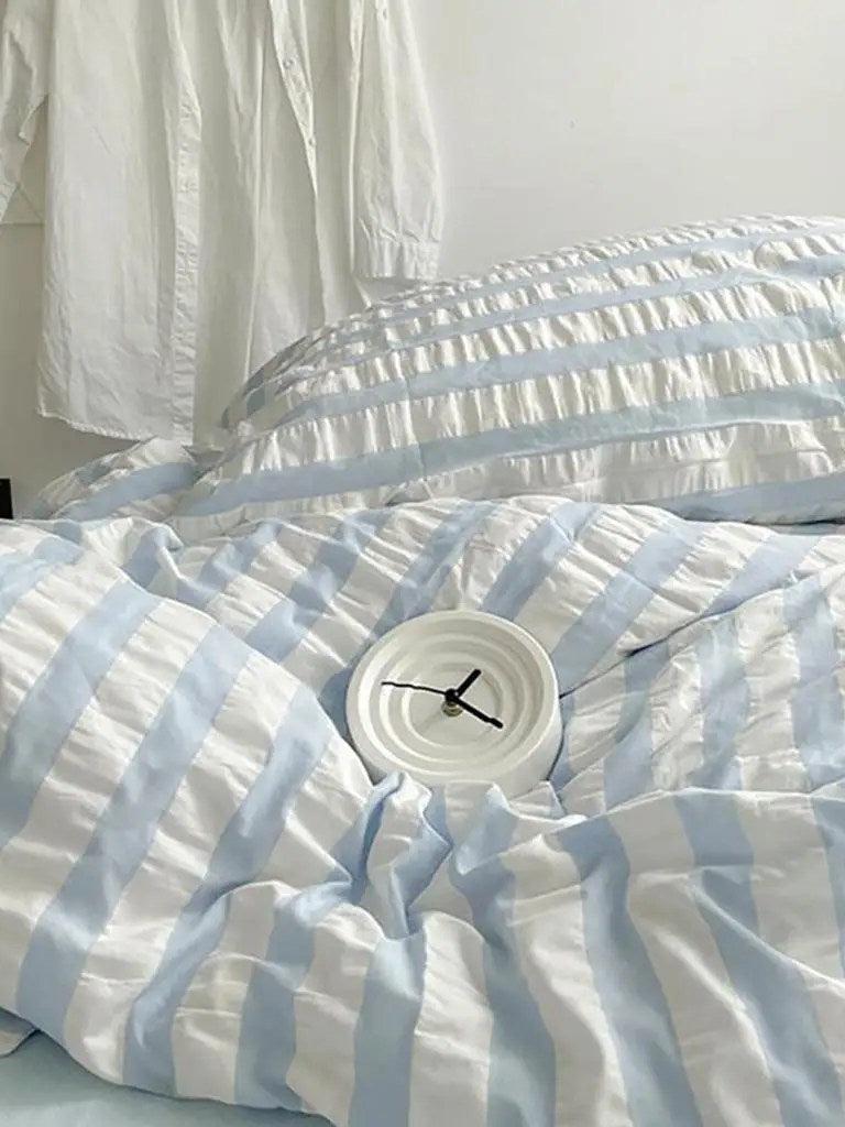 Baby Blue Striped Seersucker Bedding Set