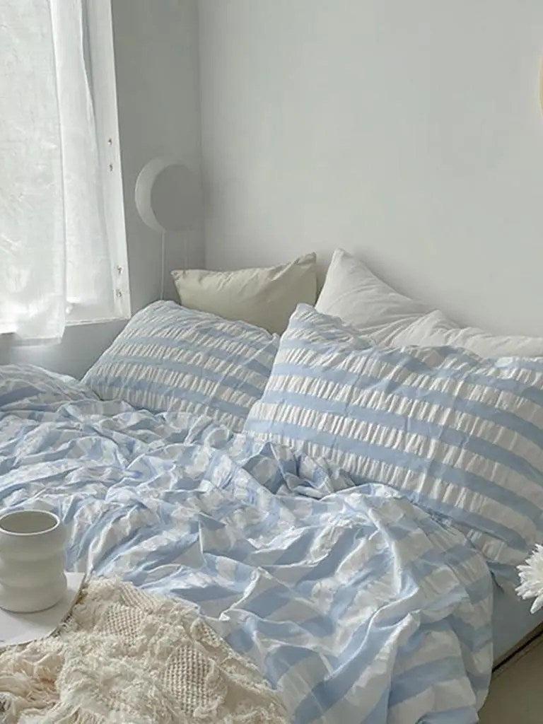Baby Blue Striped Seersucker Bedding Set
