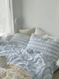Baby Blue Striped Seersucker Bedding Set