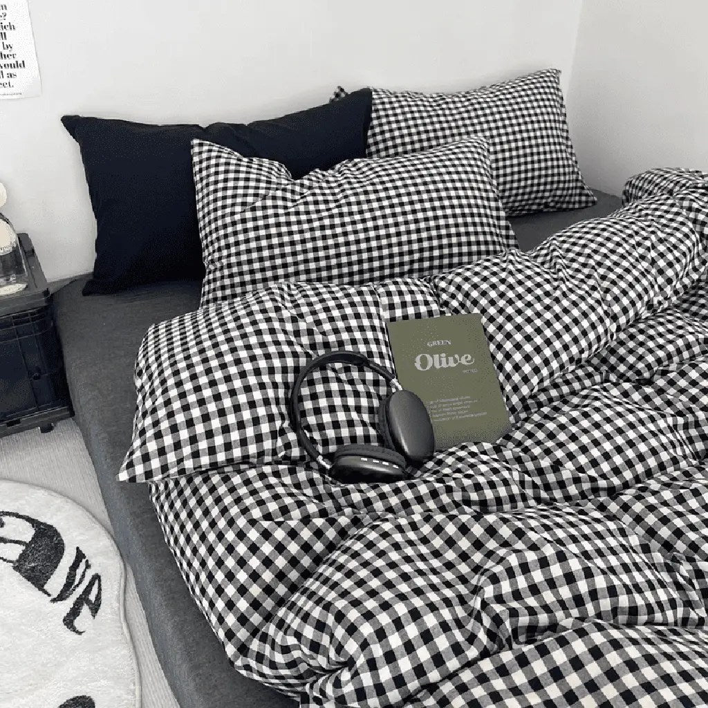 Cotton Small Gingham Duvet Cover Set - Black