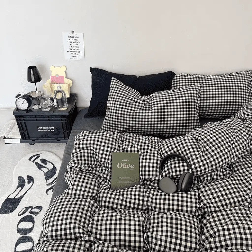 Cotton Small Gingham Duvet Cover Set - Black
