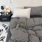 Cotton Small Gingham Duvet Cover Set - Black