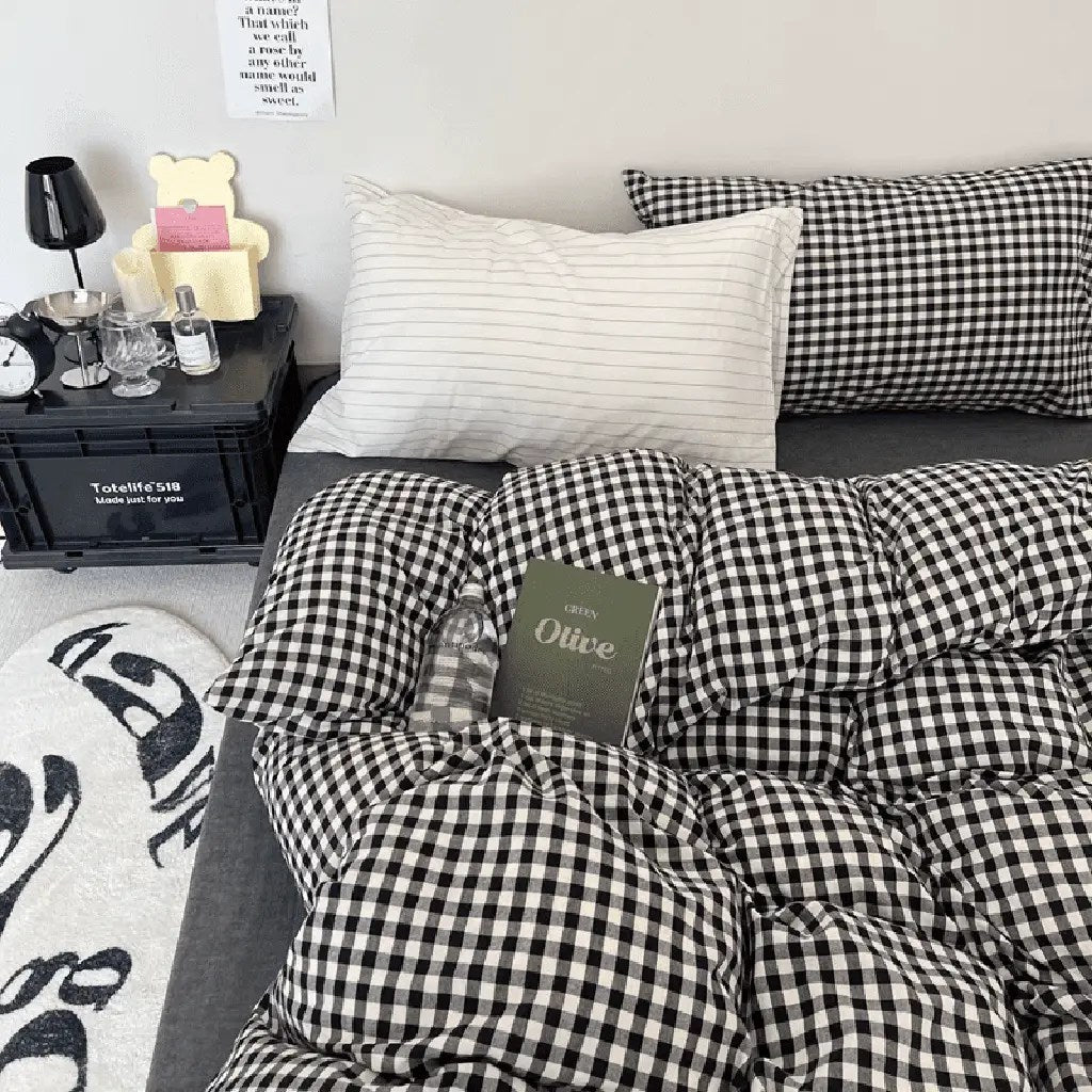 Cotton Small Gingham Duvet Cover Set - Black
