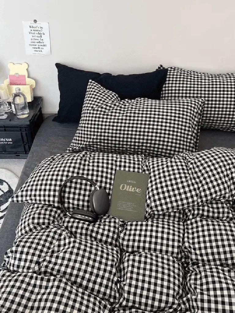 Cotton Small Gingham Bedding Set - Black