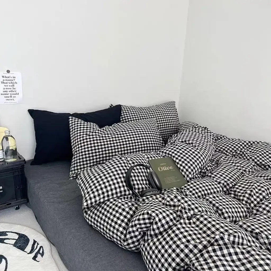 Cotton Small Gingham Duvet Cover Set - Black