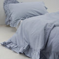 Blue Striped Duvet Cover Set With Ruffle