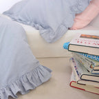 Blue Striped Duvet Cover Set With Ruffle