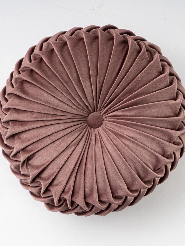 Colorful Round Pleated Velvet Cushion - Coffee