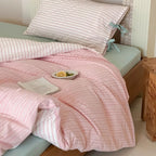 Contrast Stripe Duvet Cover - Soft Pink