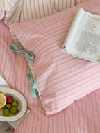 Cotton Contrast Stripe Bedding Set - Soft Pink