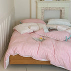 Contrast Stripe Duvet Cover - Soft Pink