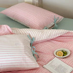 Contrast Stripe Duvet Cover - Soft Pink