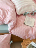 Cotton Contrast Stripe Bedding Set - Soft Pink