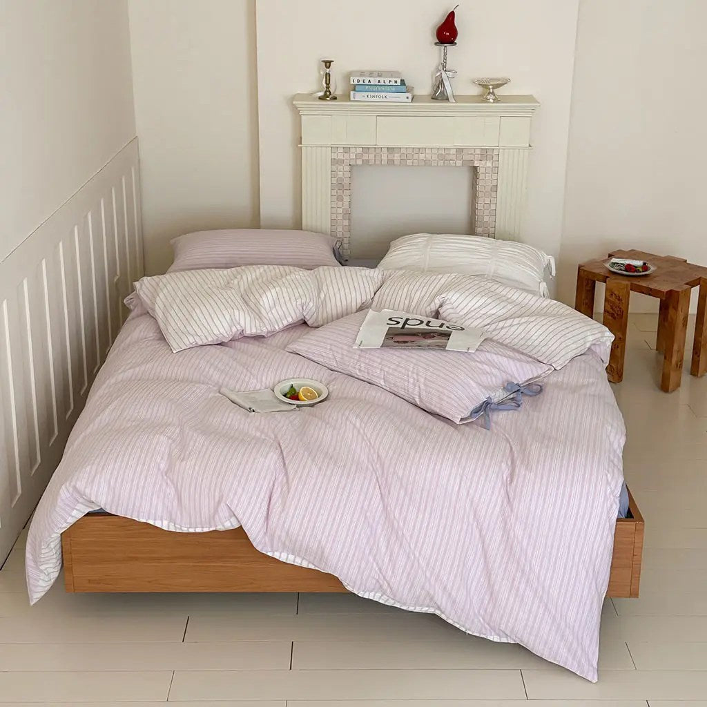 Contrast Stripe Duvet Cover - Lavender