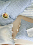 Cotton Contrast Stripe Bedding Set - Ocean