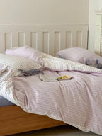 Cotton Contrast Stripe Bedding Set - Lavender