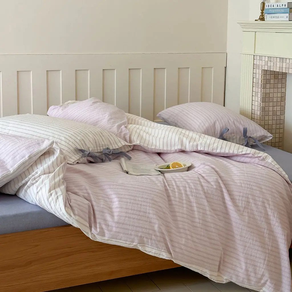 Contrast Stripe Duvet Cover - Lavender