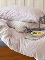 Cotton Contrast Stripe Bedding Set - Lavender