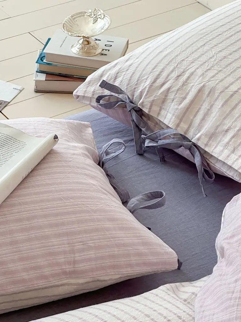 Cotton Contrast Stripe Bedding Set - Lavender