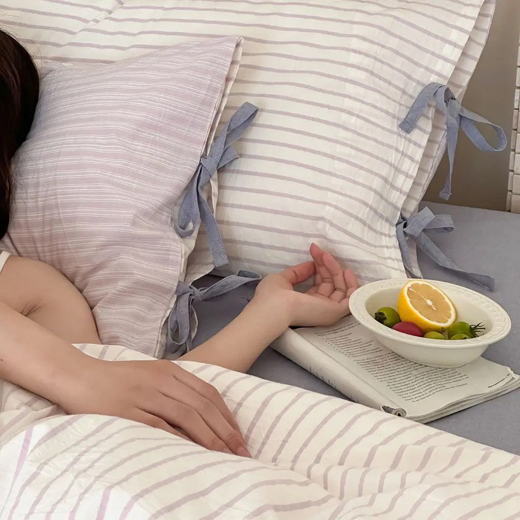 Contrast Stripe Duvet Cover - Lavender