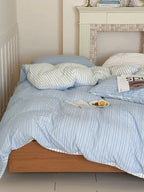 Cotton Contrast Stripe Bedding Set - Ocean