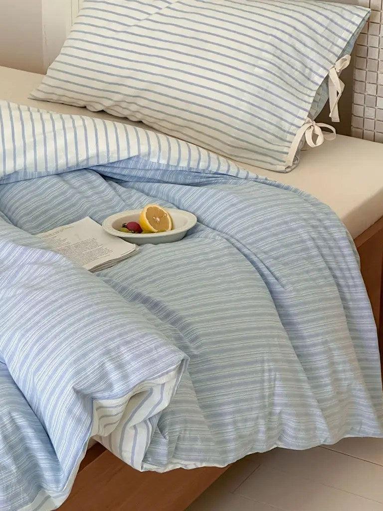 Cotton Contrast Stripe Bedding Set - Ocean
