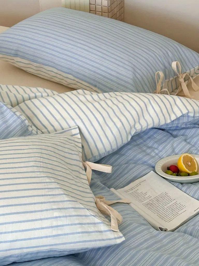 Cotton Contrast Stripe Bedding Set - Ocean