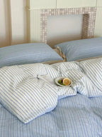 Cotton Contrast Stripe Bedding Set - Ocean