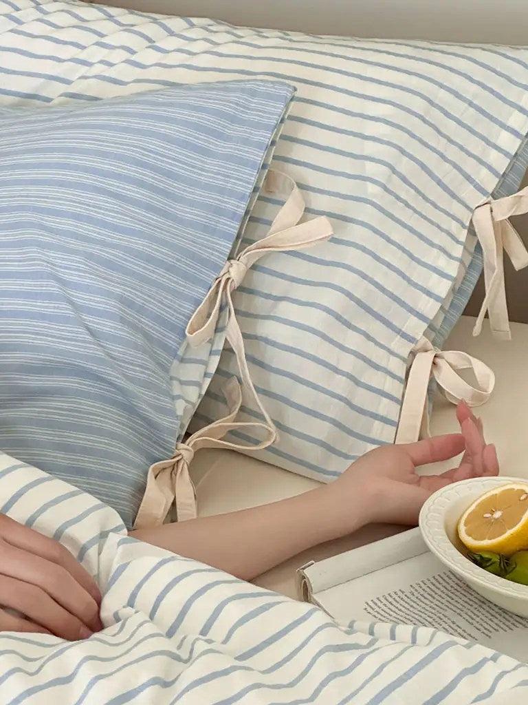 Cotton Contrast Stripe Bedding Set - Ocean
