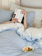 Cotton Contrast Stripe Bedding Set - Ocean