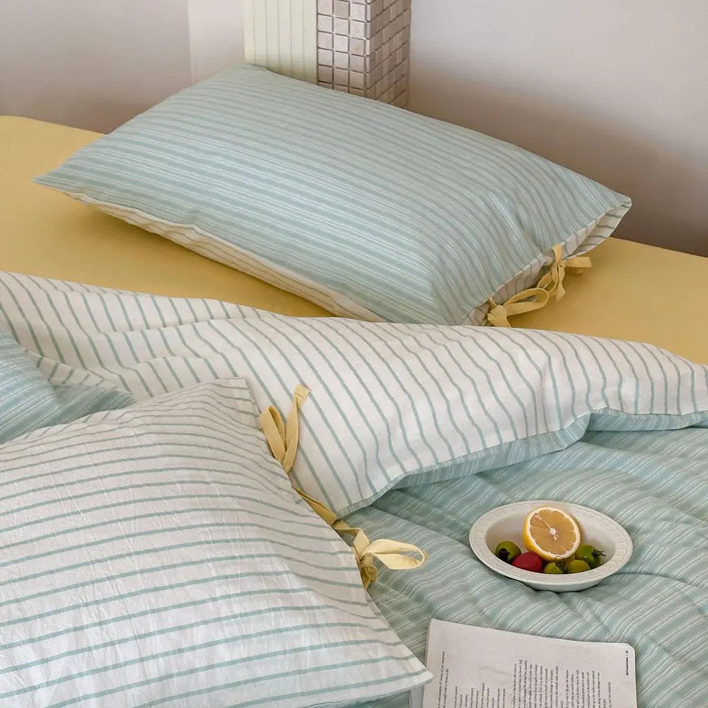 Contrast Stripe Duvet Cover - Cyan