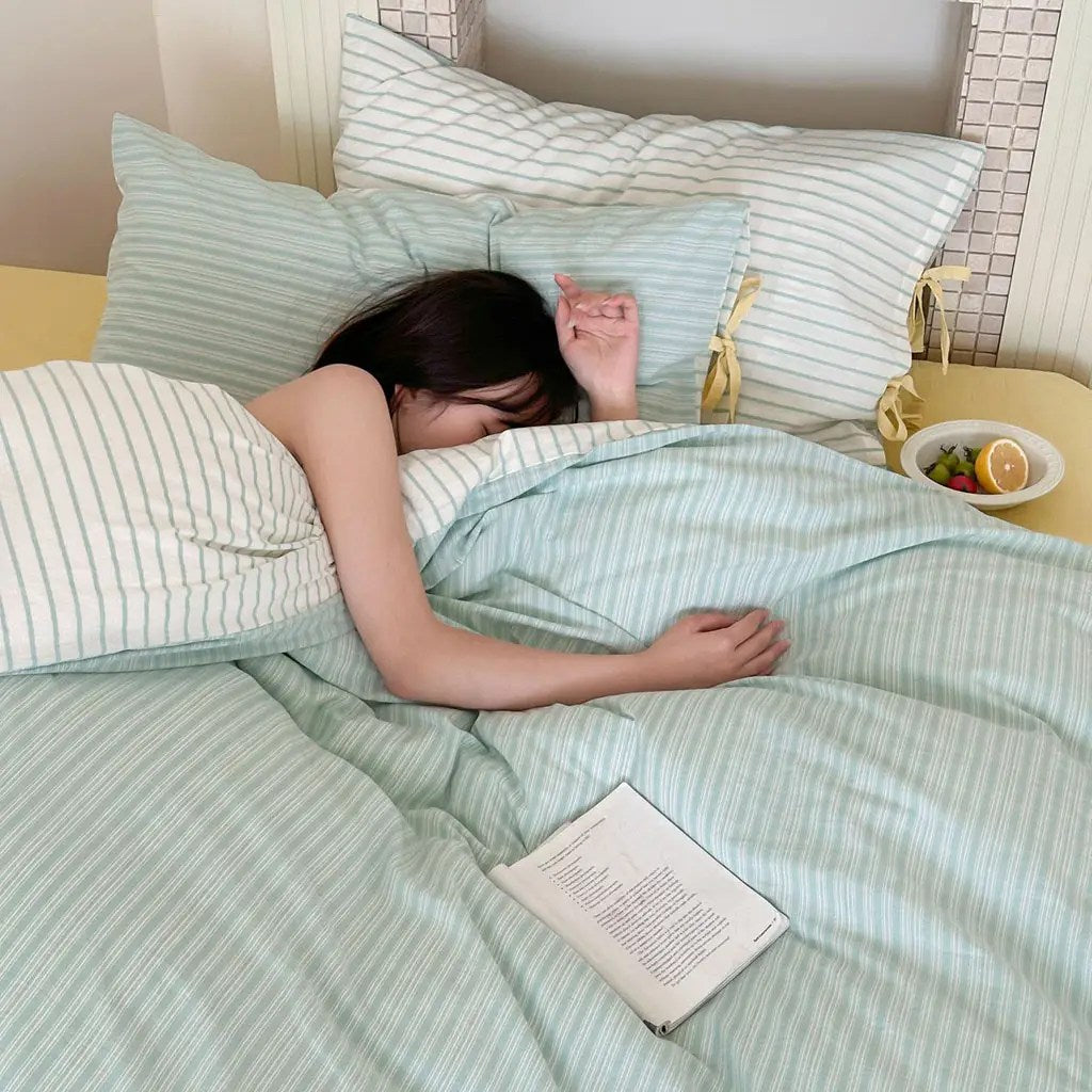 Contrast Stripe Duvet Cover - Cyan