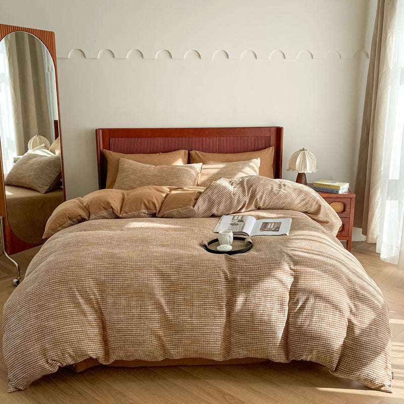 Cotton Houndstooth Jacquard Farmhouse Duvet Cover - Brown