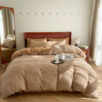 Cotton Houndstooth Jacquard Farmhouse Duvet Cover - Brown